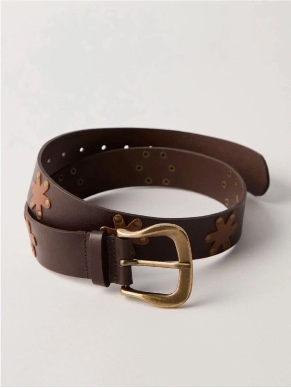 ☀️ Free People Sonny Studded Leather Belt in Bitter Bark Brown S/M NWT